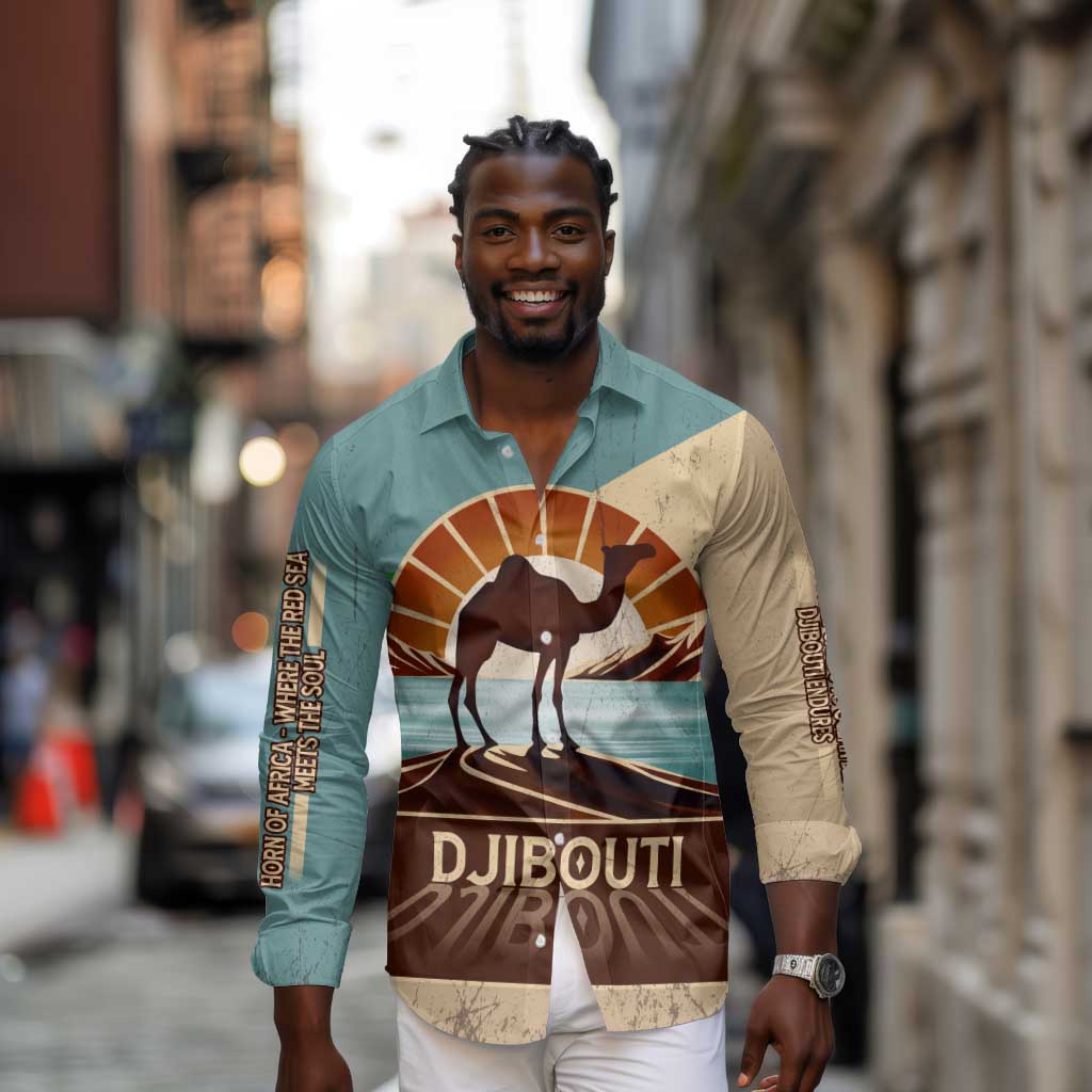 Djibouti Camel Long Sleeve Button Shirt Where Desert Meets Sea and Heritage Stands Tall