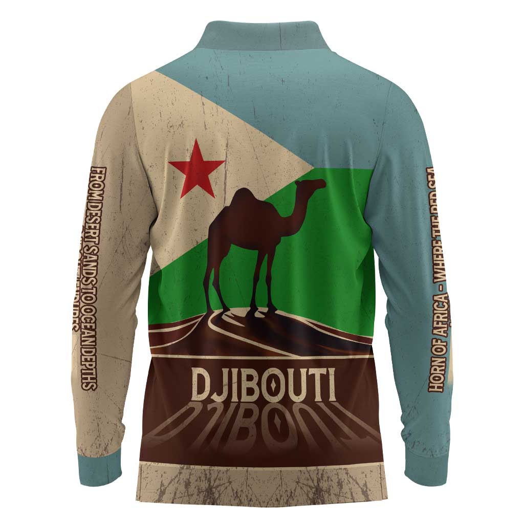 Djibouti Camel Long Sleeve Polo Shirt Where Desert Meets Sea and Heritage Stands Tall