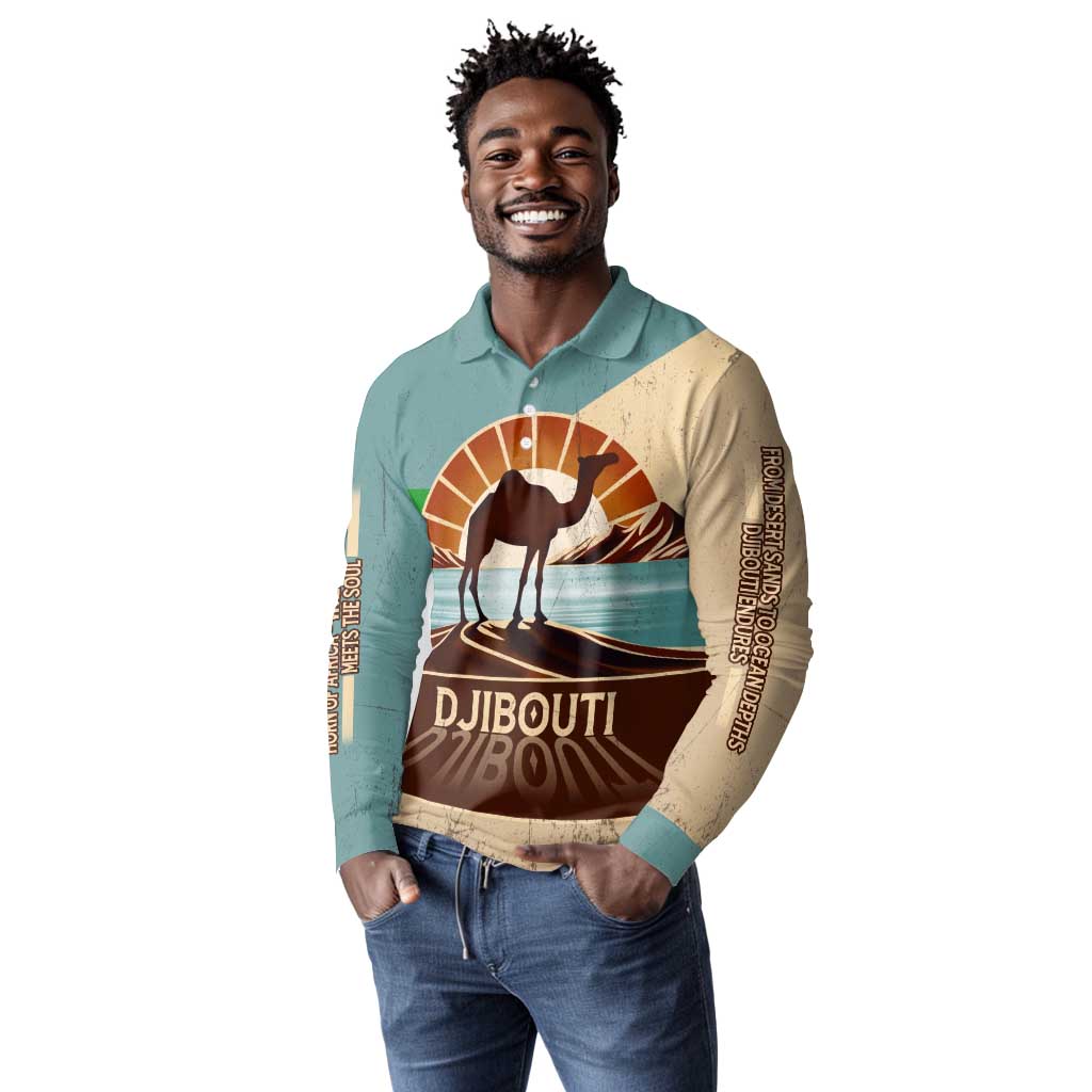 Djibouti Camel Long Sleeve Polo Shirt Where Desert Meets Sea and Heritage Stands Tall