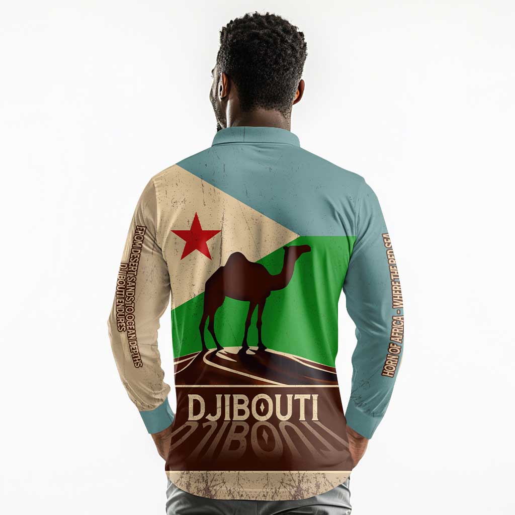 Djibouti Camel Long Sleeve Polo Shirt Where Desert Meets Sea and Heritage Stands Tall