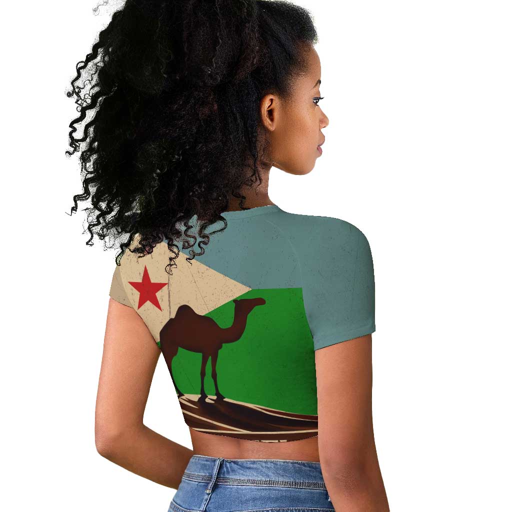 Djibouti Camel Raglan Cropped T shirt Where Desert Meets Sea and Heritage Stands Tall