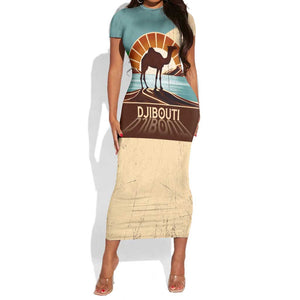 Djibouti Camel Short Sleeve Bodycon Dress Where Desert Meets Sea and Heritage Stands Tall TS04