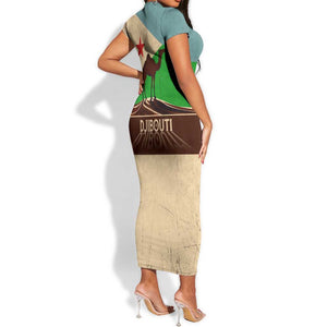 Djibouti Camel Short Sleeve Bodycon Dress Where Desert Meets Sea and Heritage Stands Tall TS04