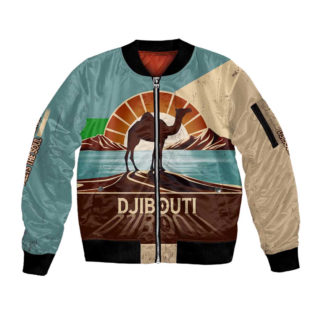 Djibouti Camel Sleeve Zip Bomber Jacket Where Desert Meets Sea and Heritage Stands Tall