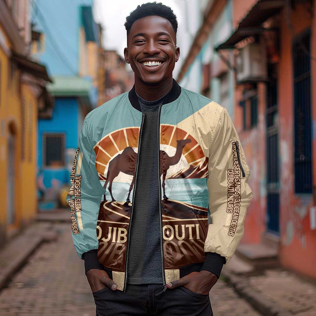 Djibouti Camel Sleeve Zip Bomber Jacket Where Desert Meets Sea and Heritage Stands Tall