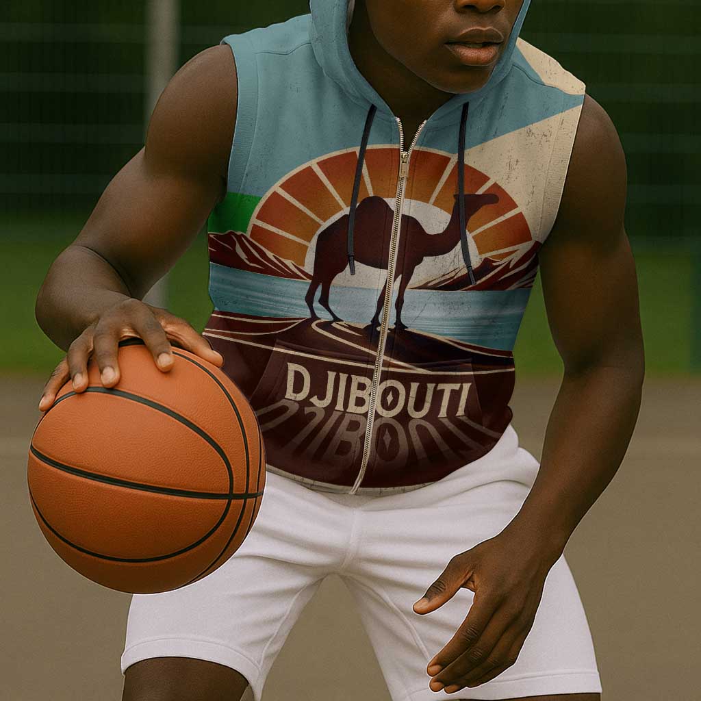 Djibouti Camel Sleeveless Zip Hoodie Where Desert Meets Sea and Heritage Stands Tall - African Pride