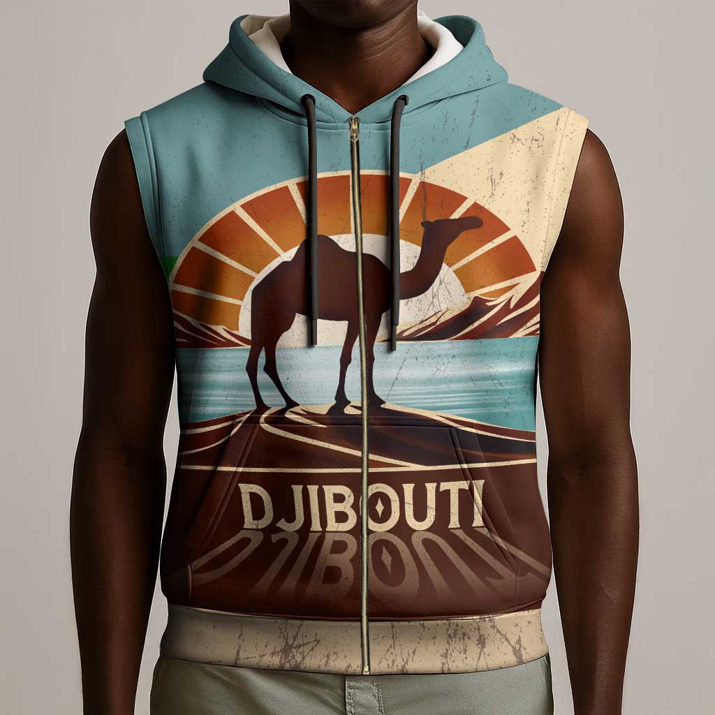 Djibouti Camel Sleeveless Zip Hoodie Where Desert Meets Sea and Heritage Stands Tall - African Pride