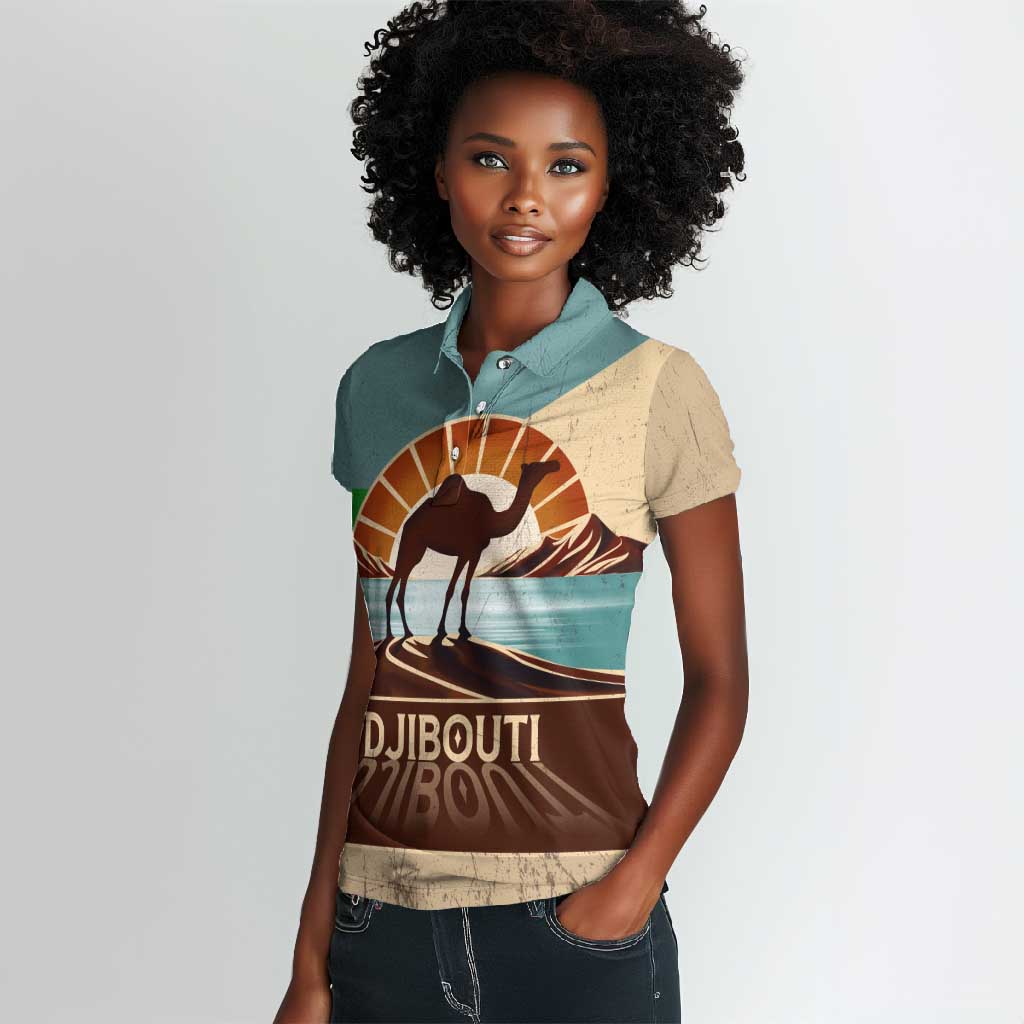 Djibouti Camel Women Polo Shirt Where Desert Meets Sea and Heritage Stands Tall