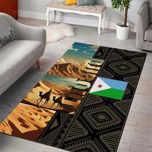 Djibouti Desert Area Rug Camel Riders and African Pattern