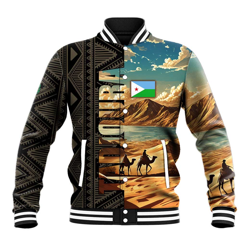 Djibouti Desert Baseball Jacket Camel Riders and African Pattern