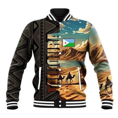 Djibouti Desert Baseball Jacket Camel Riders and African Pattern