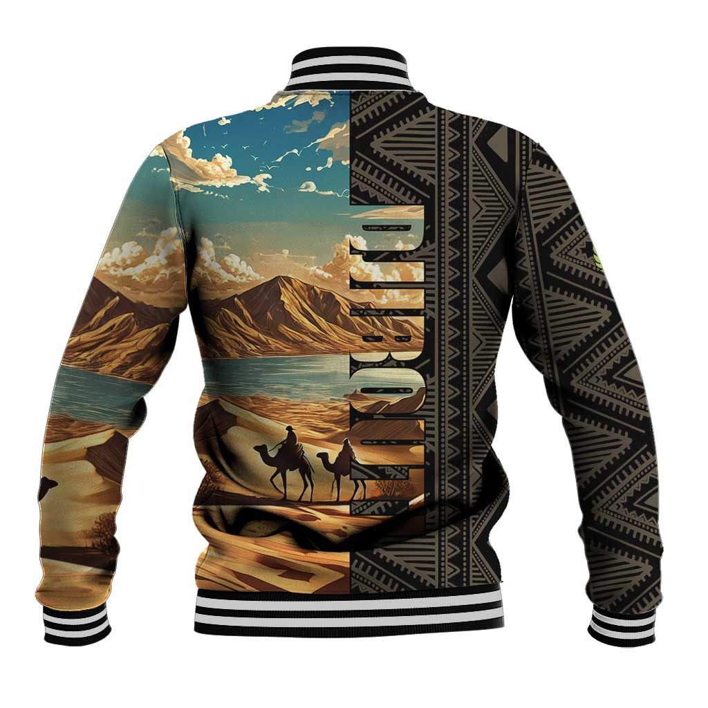 Djibouti Desert Baseball Jacket Camel Riders and African Pattern