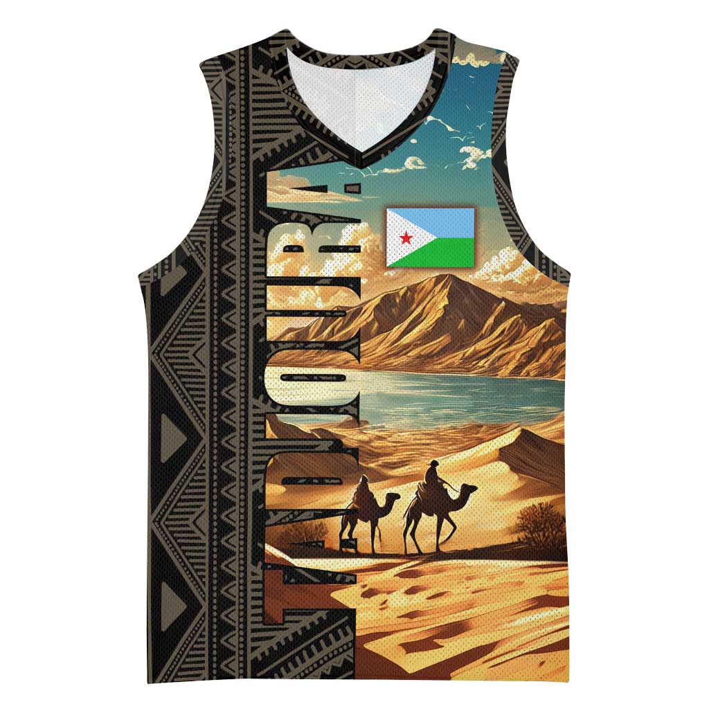 Djibouti Desert Basketball Jersey Camel Riders and African Pattern - African Pride