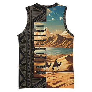 Djibouti Desert Basketball Jersey Camel Riders and African Pattern - African Pride