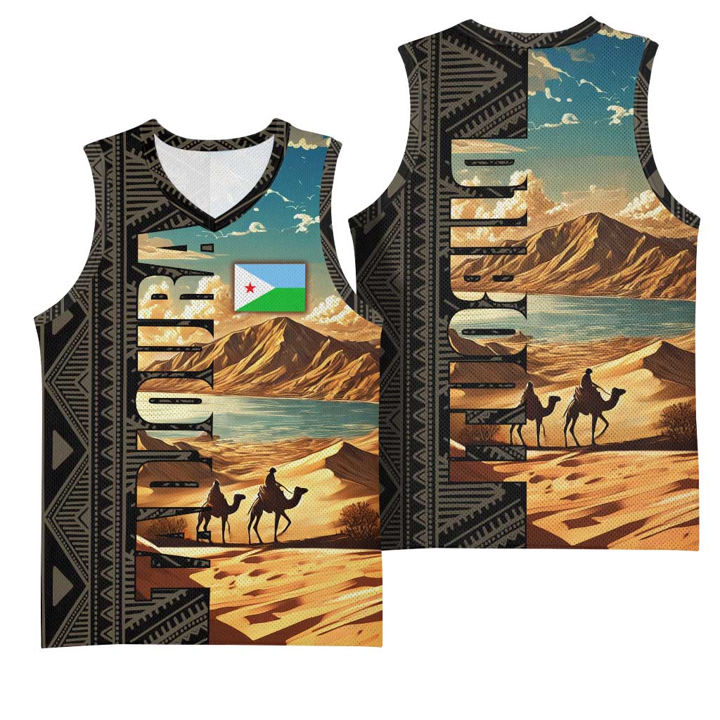 Djibouti Desert Basketball Jersey Camel Riders and African Pattern - African Pride