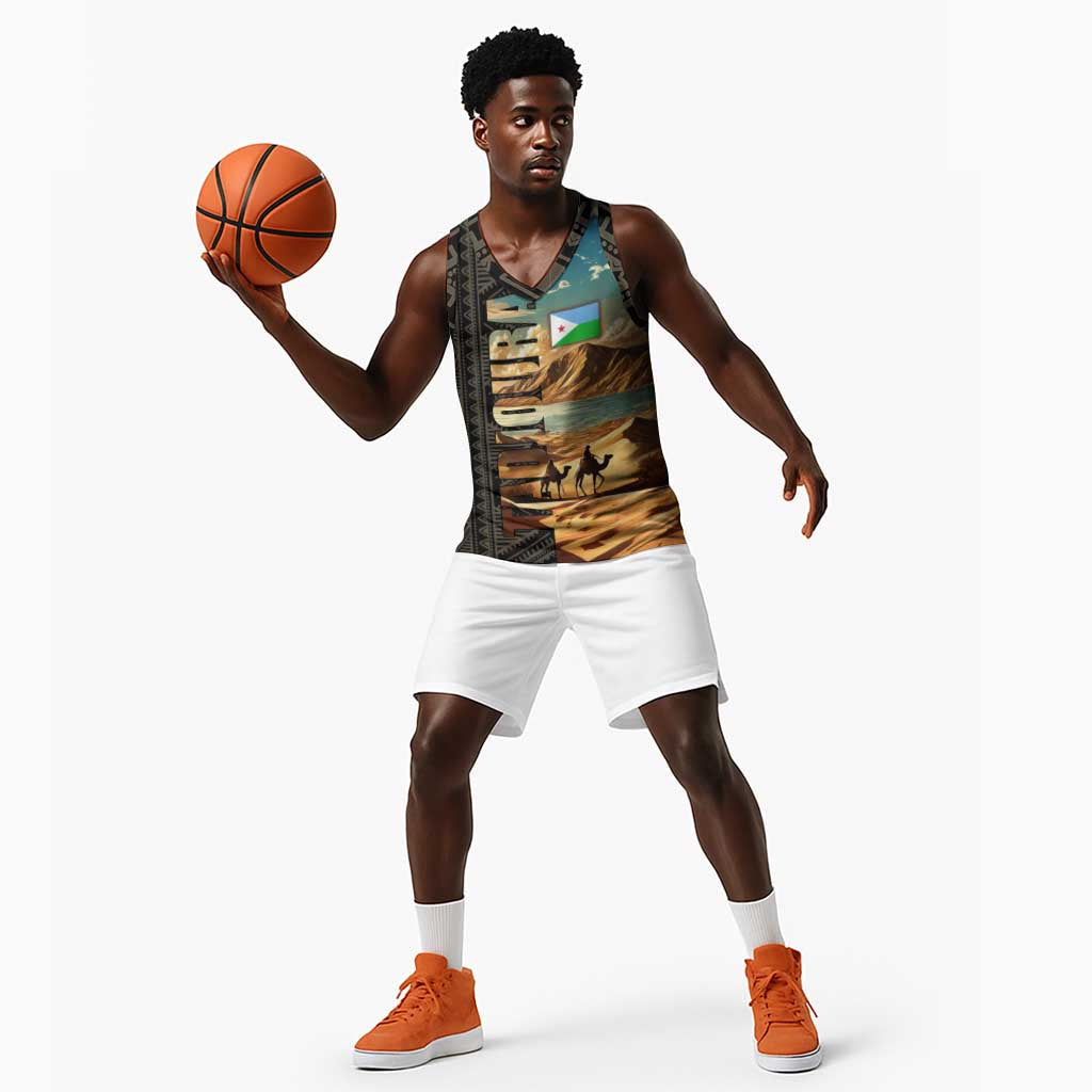 Djibouti Desert Basketball Jersey Camel Riders and African Pattern - African Pride