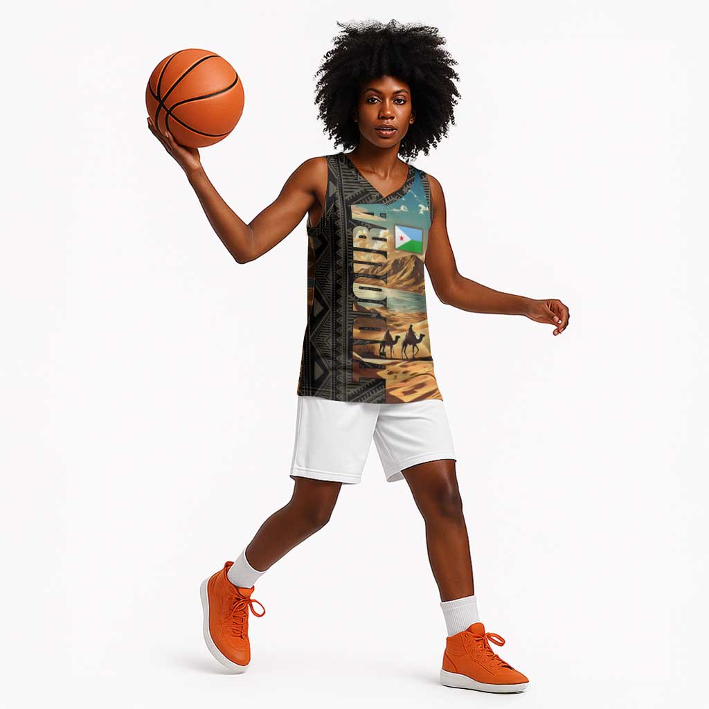 Djibouti Desert Basketball Jersey Camel Riders and African Pattern - African Pride