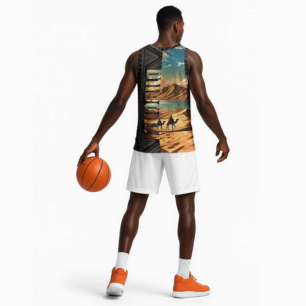 Djibouti Desert Basketball Jersey Camel Riders and African Pattern - African Pride