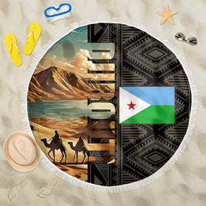 Djibouti Desert Beach Blanket Camel Riders and African Pattern