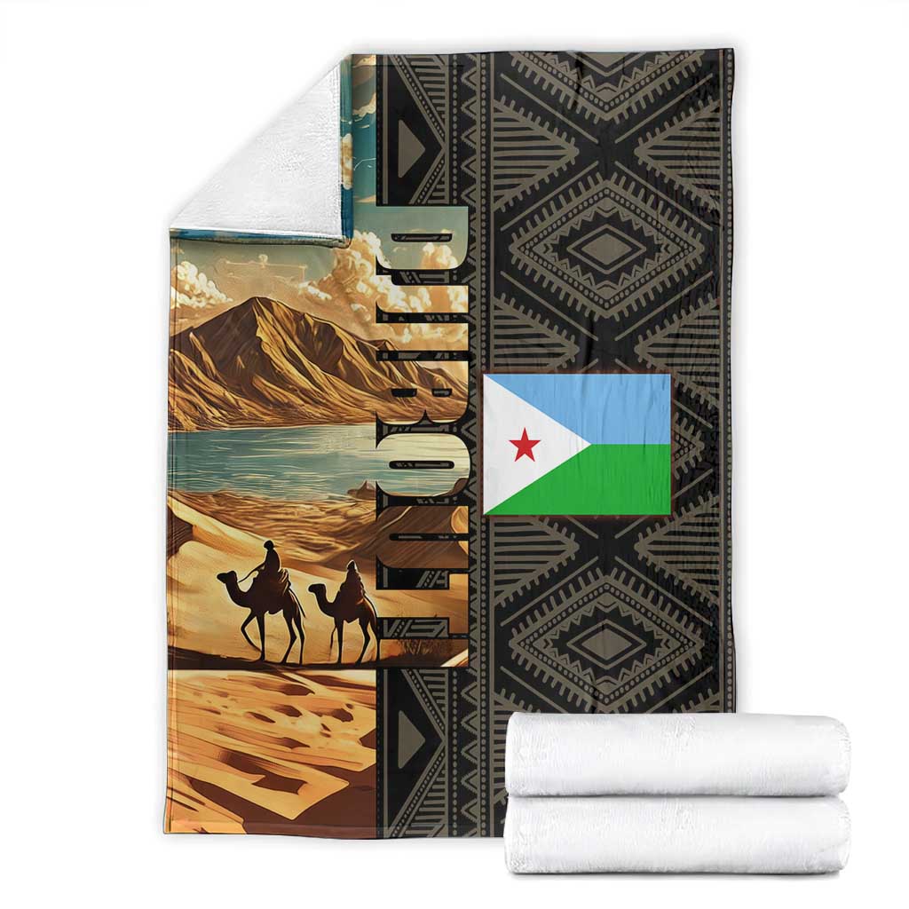Djibouti Desert Blanket Camel Riders and African Pattern