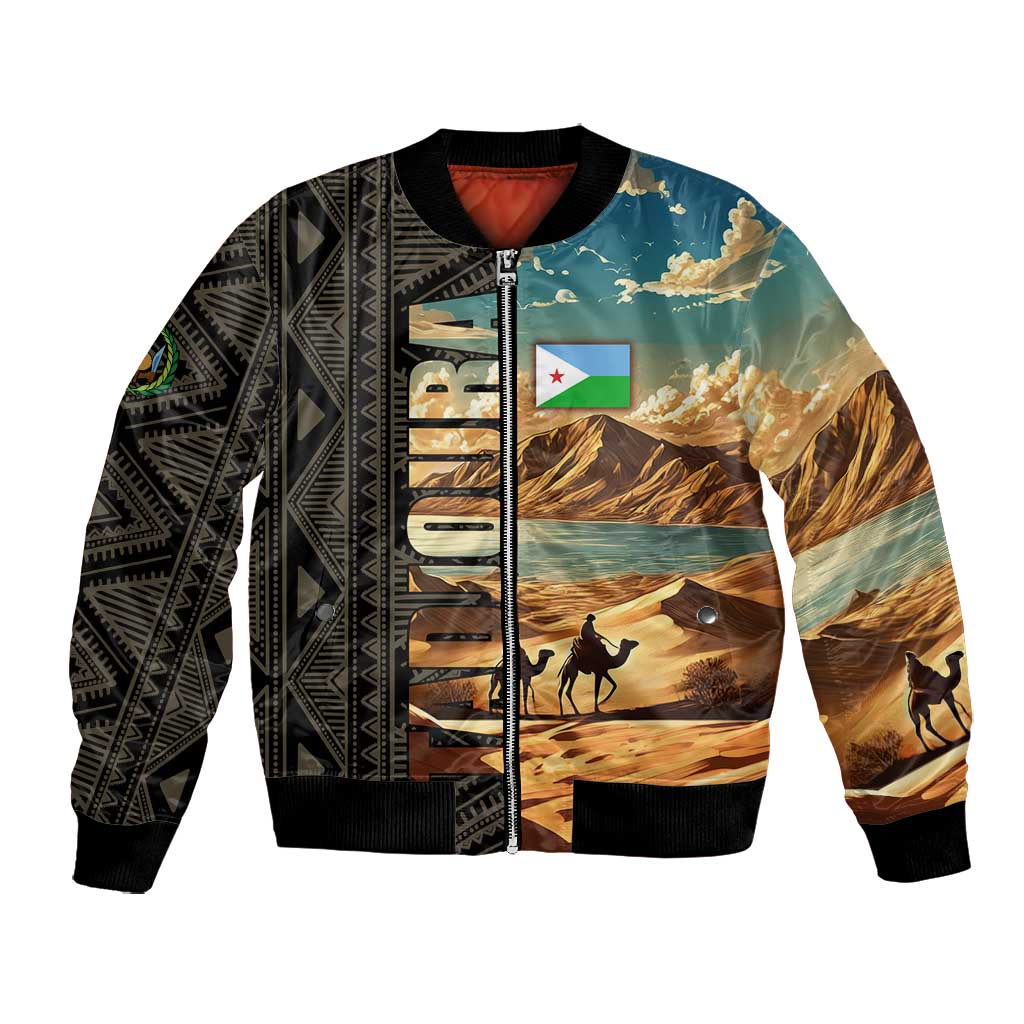Djibouti Desert Bomber Jacket Camel Riders and African Pattern