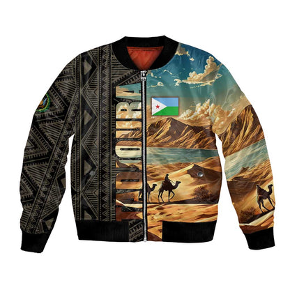 Djibouti Desert Bomber Jacket Camel Riders and African Pattern