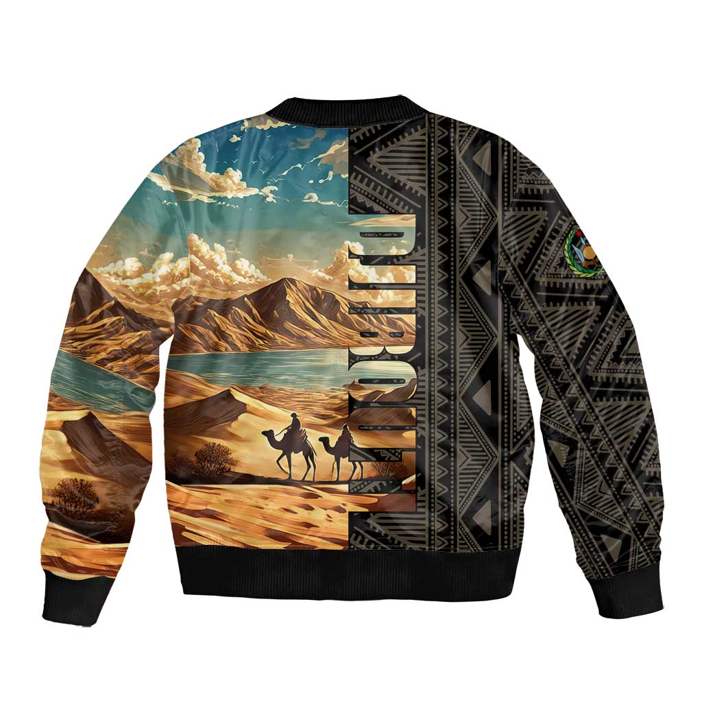 Djibouti Desert Bomber Jacket Camel Riders and African Pattern