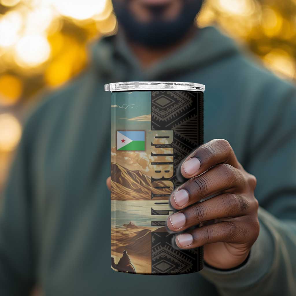 Djibouti Desert 4 in 1 Can Cooler Tumbler Camel Riders and African Pattern