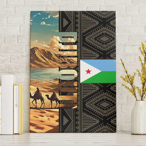 Djibouti Desert Canvas Wall Art Camel Riders and African Pattern
