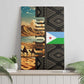 Djibouti Desert Canvas Wall Art Camel Riders and African Pattern