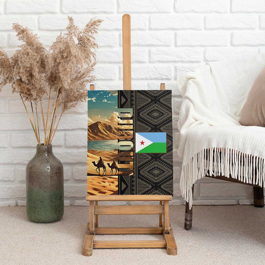 Djibouti Desert Canvas Wall Art Camel Riders and African Pattern