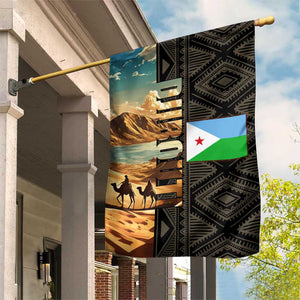 Djibouti Desert Garden Flag Camel Riders and African Pattern