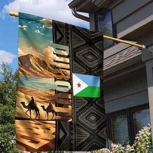 Djibouti Desert Garden Flag Camel Riders and African Pattern
