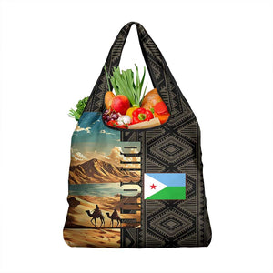 Djibouti Desert Grocery Bag Camel Riders and African Pattern