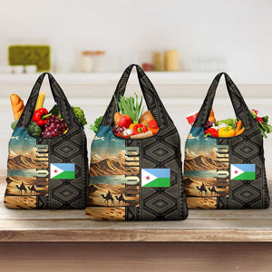 Djibouti Desert Grocery Bag Camel Riders and African Pattern
