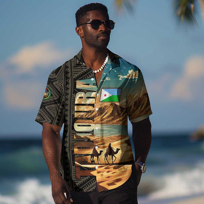 Djibouti Desert Hawaiian Shirt Camel Riders and African Pattern