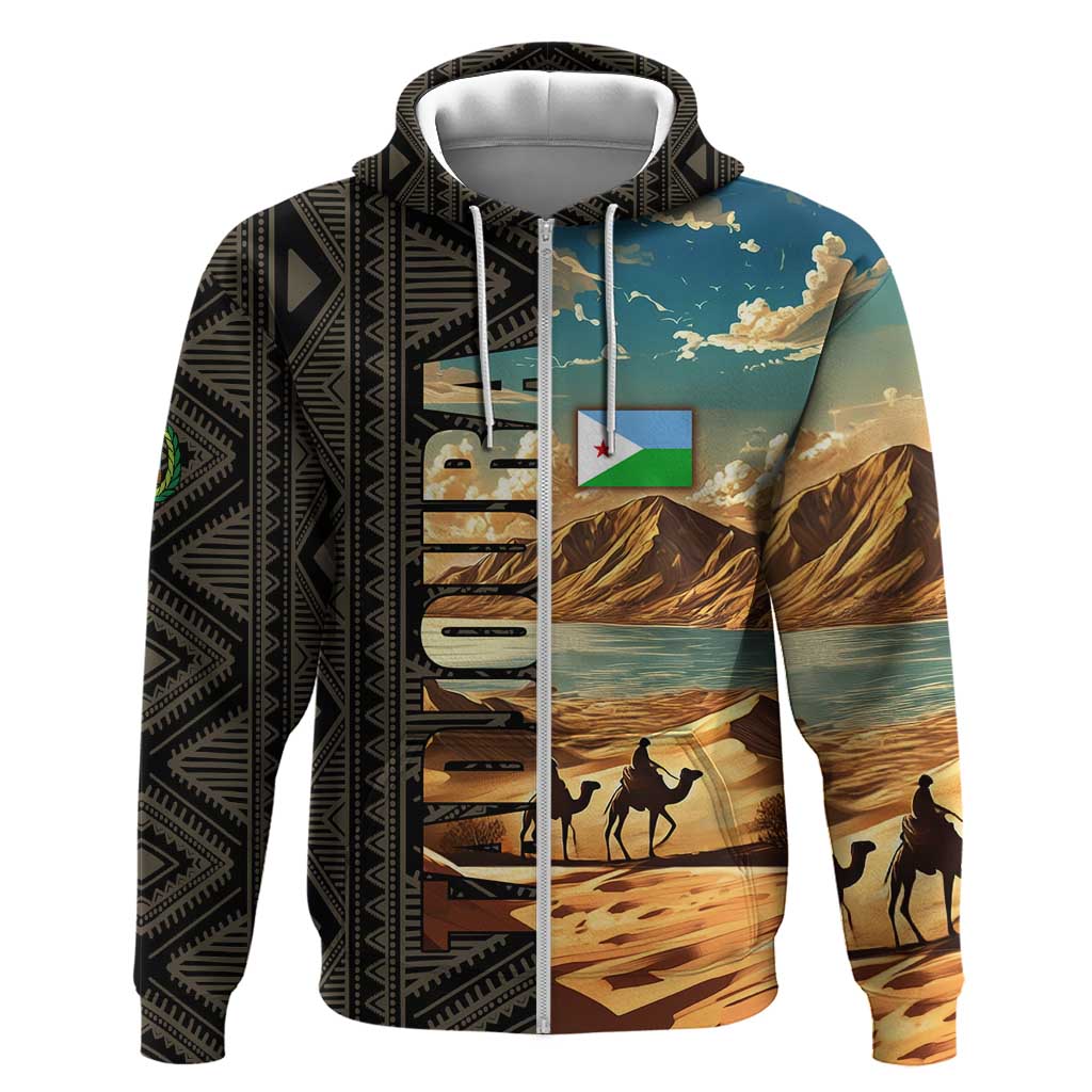 Djibouti Desert Hoodie Camel Riders and African Pattern