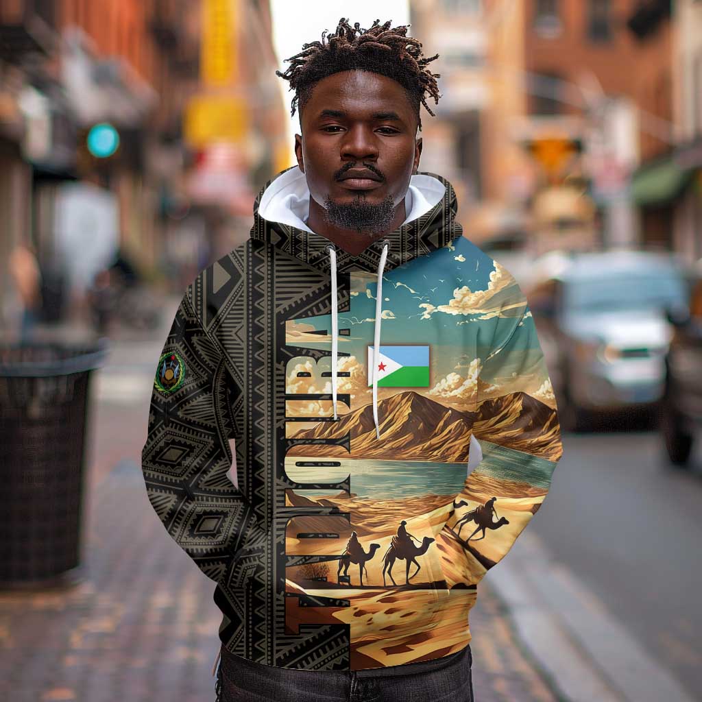 Djibouti Desert Hoodie Camel Riders and African Pattern