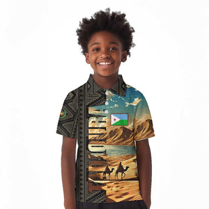 Djibouti Desert Kid Polo Shirt Camel Riders and African Pattern