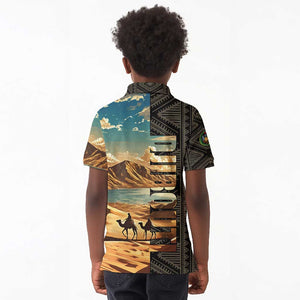 Djibouti Desert Kid Polo Shirt Camel Riders and African Pattern