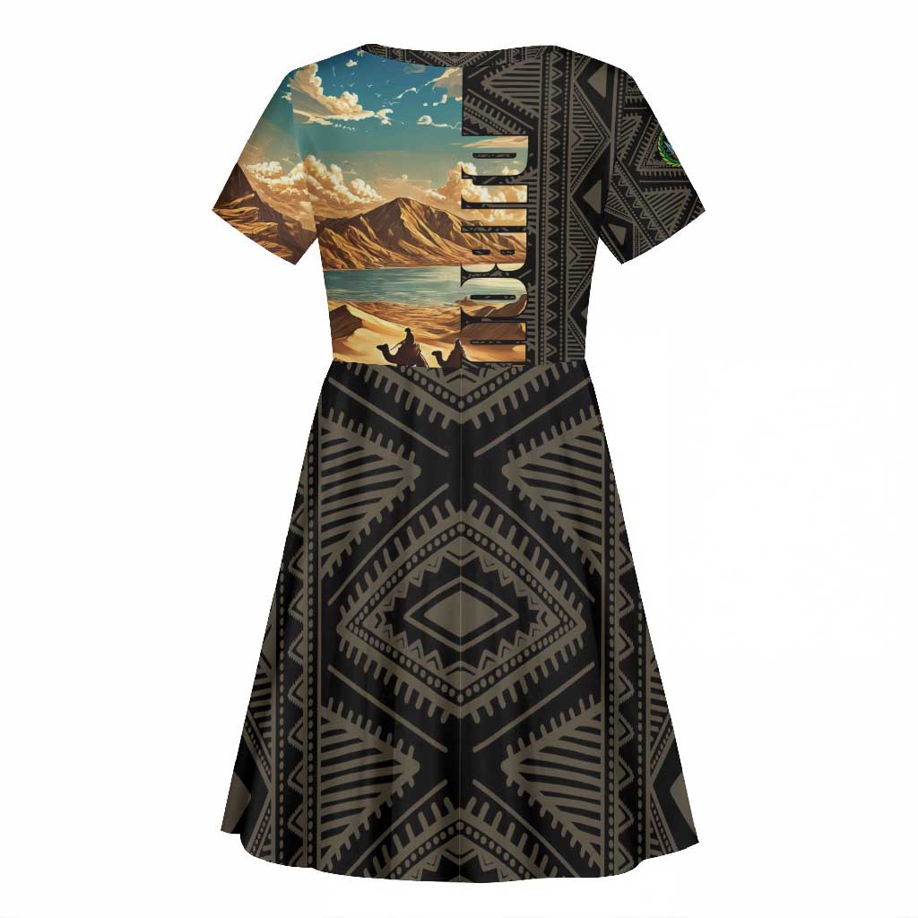 Djibouti Desert Kid Short Sleeve Dress Camel Riders and African Pattern