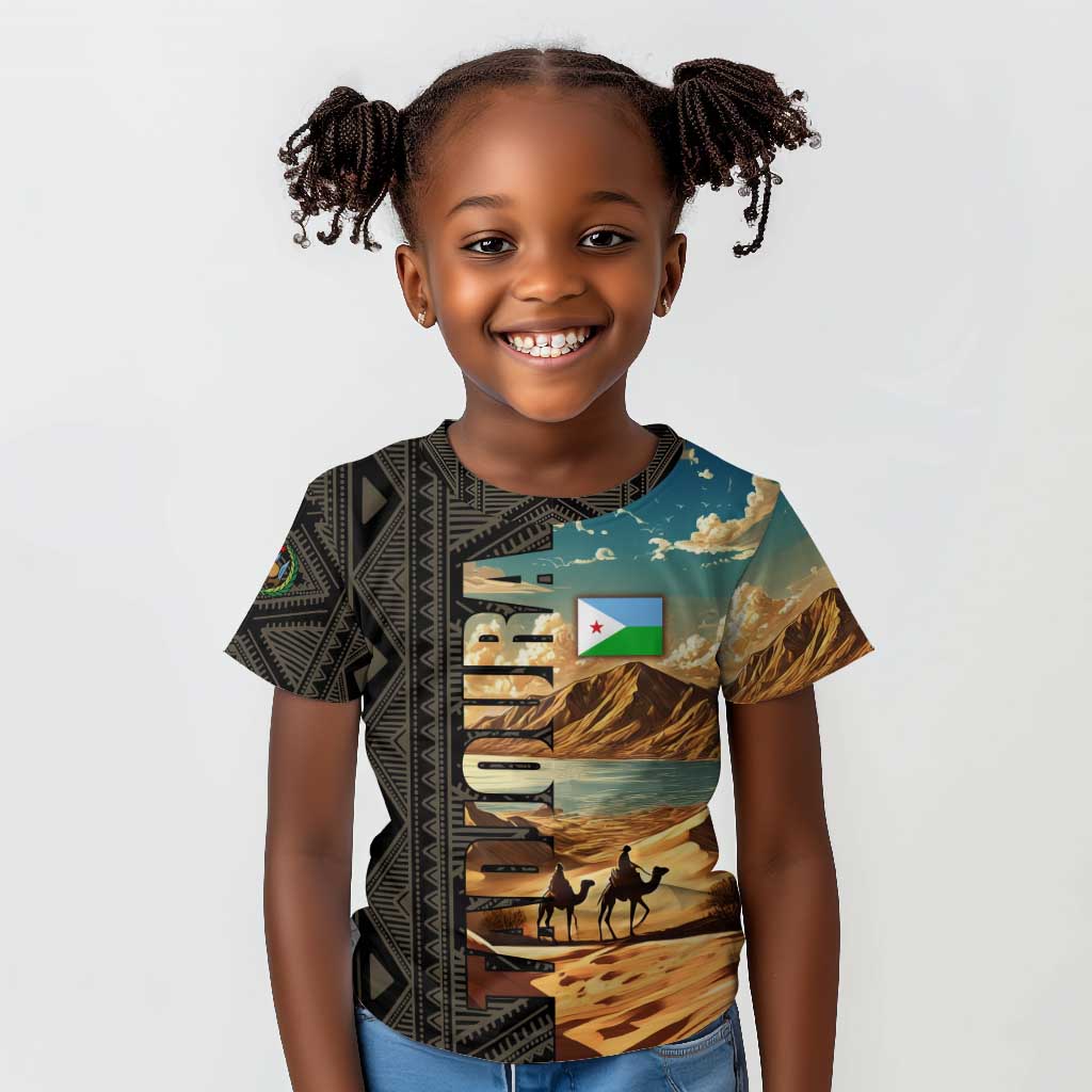 Djibouti Desert Kid T shirt Camel Riders and African Pattern