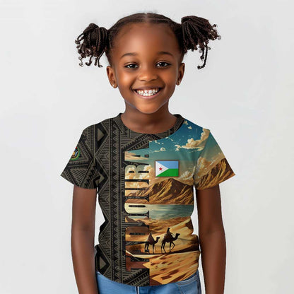 Djibouti Desert Kid T shirt Camel Riders and African Pattern
