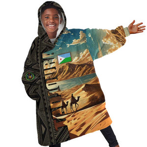 Djibouti Desert Kid Wearable Blanket Hoodie Camel Riders and African Pattern
