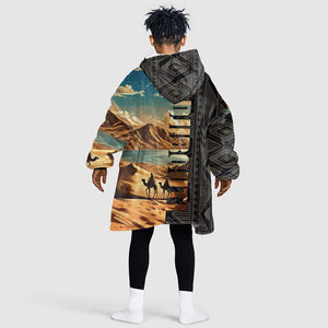 Djibouti Desert Kid Wearable Blanket Hoodie Camel Riders and African Pattern