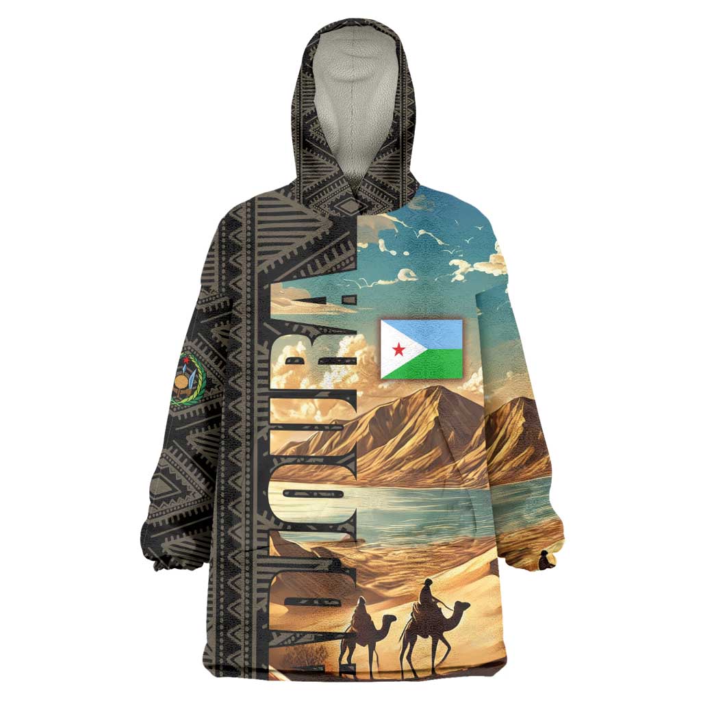 Djibouti Desert Kid Wearable Blanket Hoodie Camel Riders and African Pattern