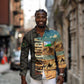 Djibouti Desert Long Sleeve Button Shirt Camel Riders and African Pattern