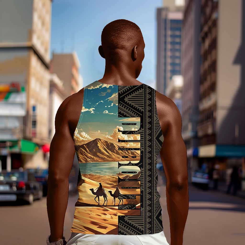 Djibouti Desert Men Tank Top Camel Riders and African Pattern