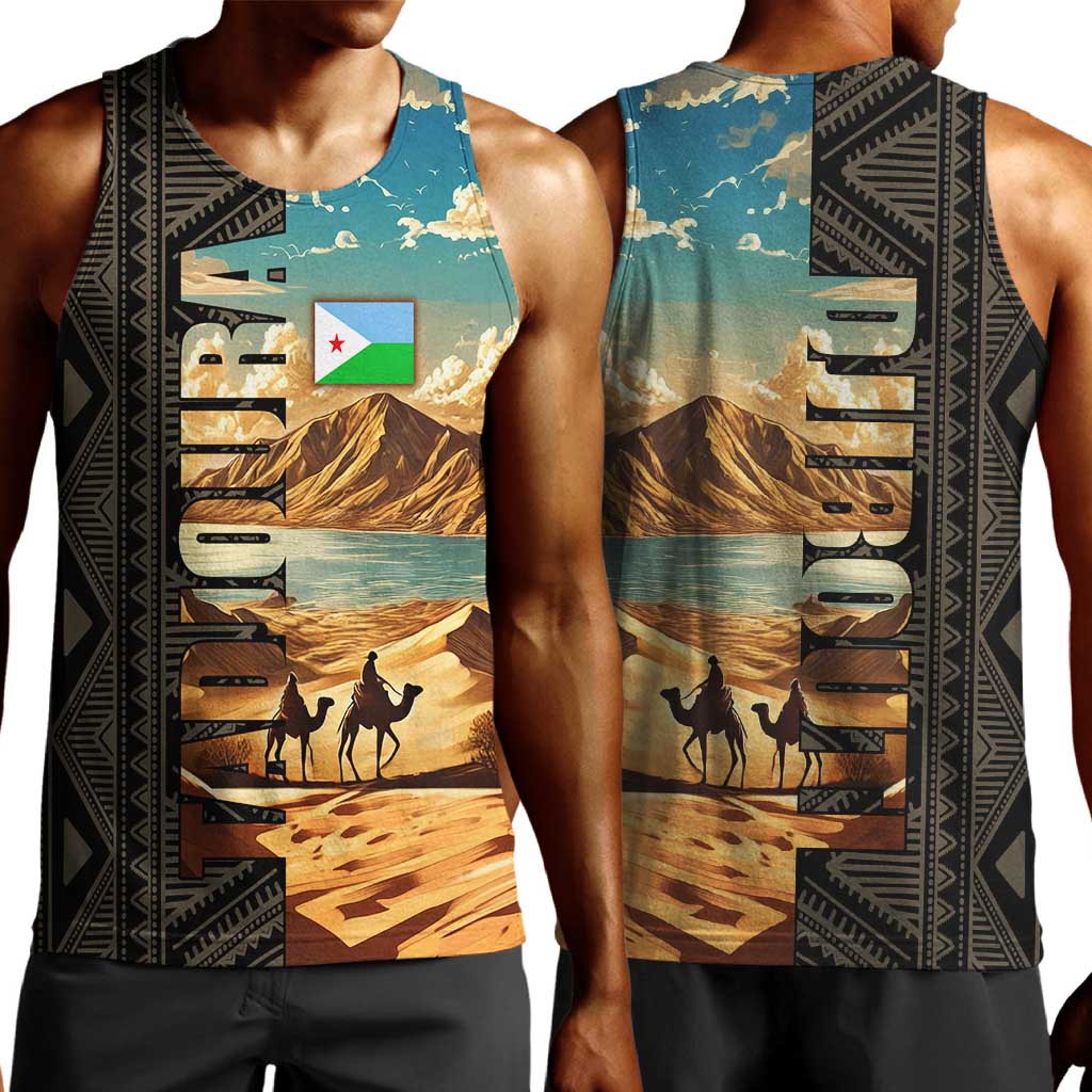 Djibouti Desert Men Tank Top Camel Riders and African Pattern