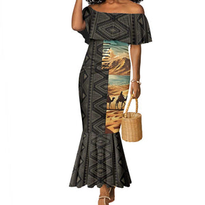 Djibouti Desert Mermaid Dress Camel Riders and African Pattern